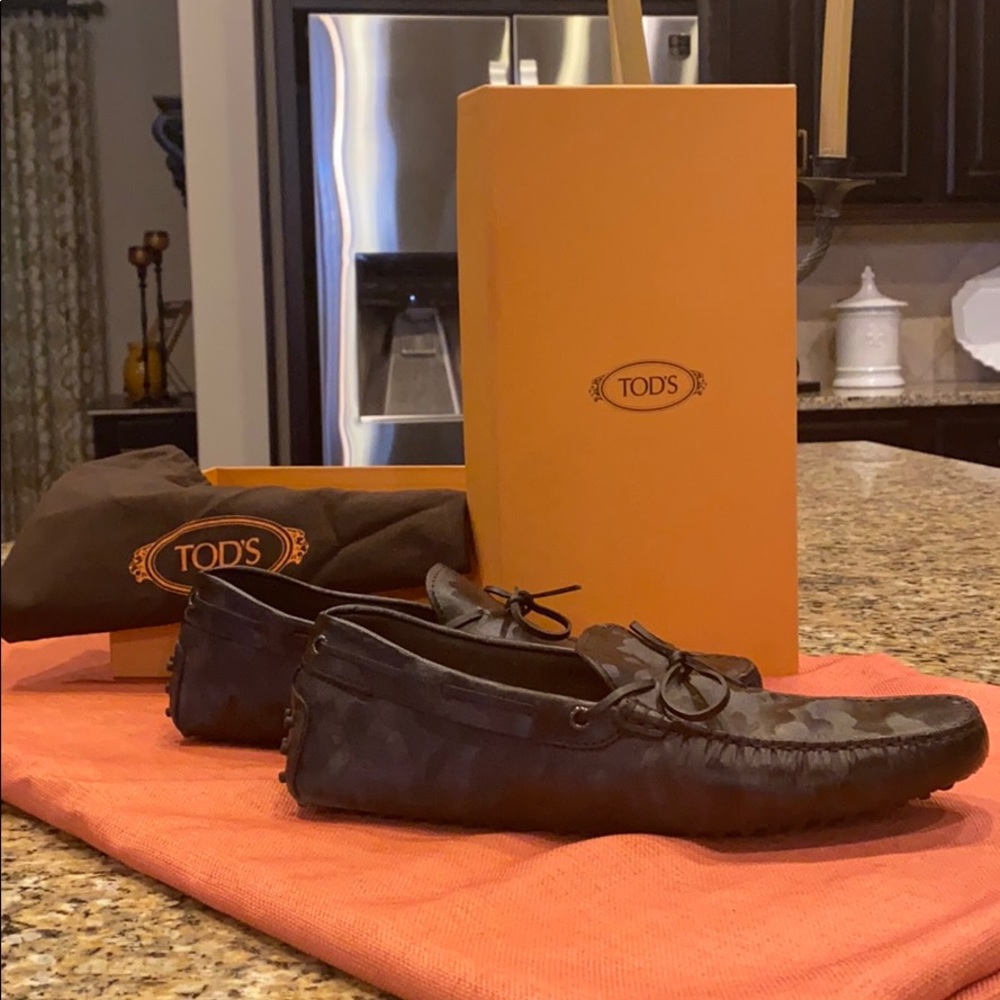 Black Camouflage Leather Tod’s Driving Loafers
